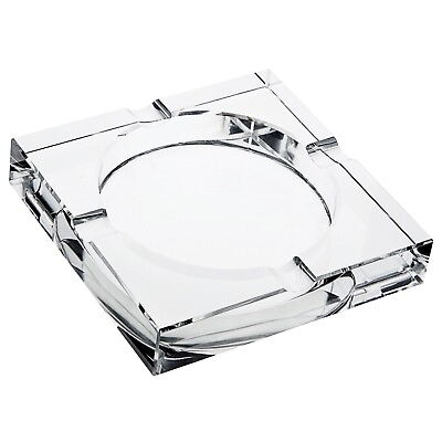 #ad Square Glass Crystal Ashtray with 4 Slots for Cigars Home 7x7x1.5 In