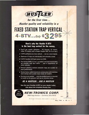 #ad 1966 Electronic Ad NEW TRONICS CORP HUSTLER 4 BTV FIXED STATION TRAP Free Ship