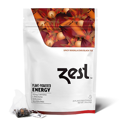 #ad Zest 150mg High Caffeine Energy Leaf Blend Spicy Masala Chai Black Tea 20