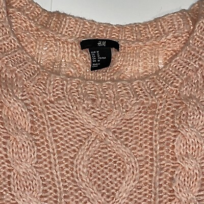 #ad Hamp;M Medium Sweater Hand Knitted Pastel Peach Cute Crop