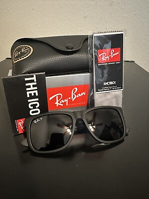 #ad Ray Ban Justin Matte Black Polarized Grey 54mm Lenses Sunglasses RB4165 622 2V