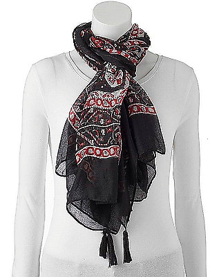 #ad Madden NYC womens DAY WRAP Black Oxford Paisley Tassel Wrap Scarf 72quot; x 32quot; NEW