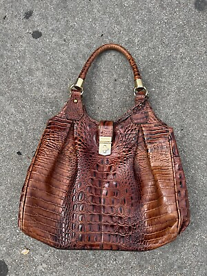 #ad BRAHMIN Elisa Hobo Pecan Melbourne Collection Bag Croc Embossed Leather $120.00