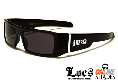 #ad LOCS Rectangular Gangster BLACK Shades Mens Designer Sunglasses Dark Lens NEW