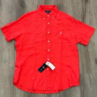#ad NWT Polo Ralph Lauren 100% Linen Red Short Sleeve Classic Fit Classic Shirt Logo