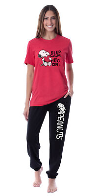 #ad Peanuts Womens#x27; Snoopy Keep Calm And Hug On Valentines Sleep Pajama Set $44.99