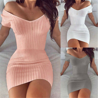 #ad Cocktail Sleeve Dress Short Off Shoulder Party Bodycon Mini Evening Women