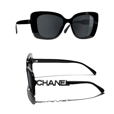 #ad Chanel CH5422B c 501 T8 Sunglasses Polished Black w Black Crystal Logo Polarized