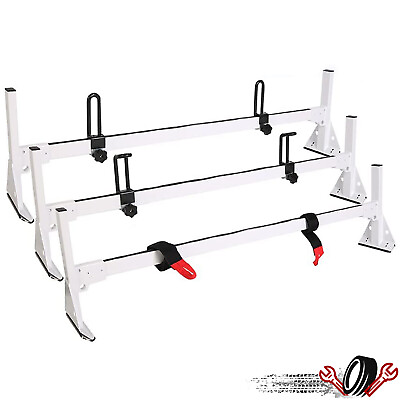 #ad For Chevy Express 96 23 2500 3500 Steel White Cargo Van Ladder Roof Rack 3 bar