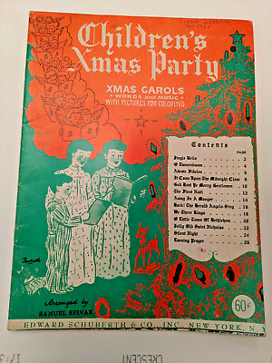 #ad 1945 Childrens XMAS Party Carols Words Music With Pictures To Color SCHUBERTH