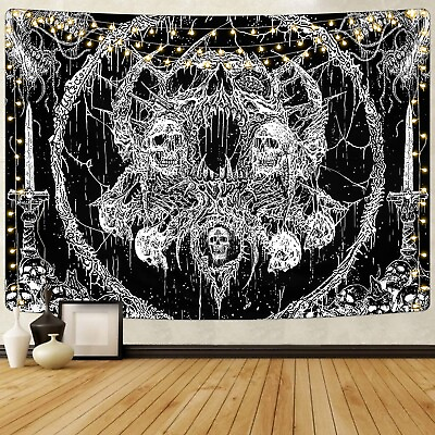 #ad Krelymics Skull Tapestry Black and White Tapestry Aesthetic Tapestries Gothic...