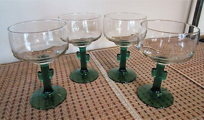 #ad Set of 4 Vintage Libbey Margarita Martini Glasses * Clear with Green Cactus Stem