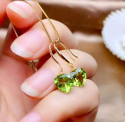 #ad 1ct Simulated Drop Earrings Heart Cut Peridot Solitaire Gold Plated