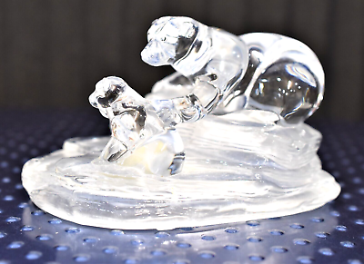 #ad Paperweight MCM Hand Blown ART Glass Viking Clear Polar Bear With Cub 63GD 114