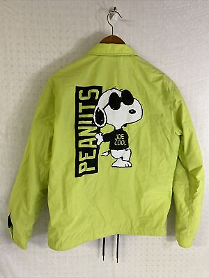 #ad Peanuts 2019 Jacket By Pull amp; Bear Snoopy Joe Cool Men’s Size Small Neon SEE