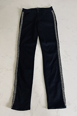 #ad Paige Black Pewter Beaded Verdugo Mid Rise Ultra Skinny Jeans Size 27 Inseam 31