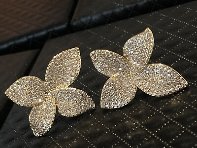 #ad 18k Gold Plated Flower Earrings made w Swarovski Crystal Stone Designer Style
