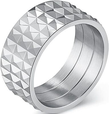 #ad 10MM Stainless Steel Mountain Pyramid Style Wedding Statement Promise Band Ring
