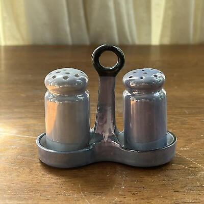 #ad Vintage Lusterware Salt amp; Pepper Shakers In Blue Holder Made In Japan