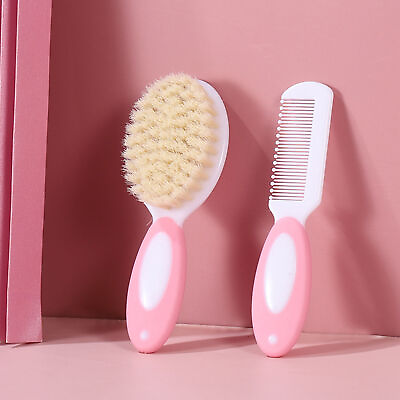 #ad 2pcs Nursery Brush Kit Anti slip Food Grade Round Teeth Baby Hairbrush 2 Colors