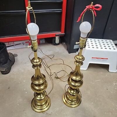 #ad Matching pair Stiffel Brass table lamps 31 Inch