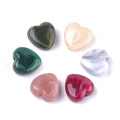 #ad 200pcs Acrylic Heart Beads Smooth Mini Loose Spacer Beads Craft Jewelry 14x14mm