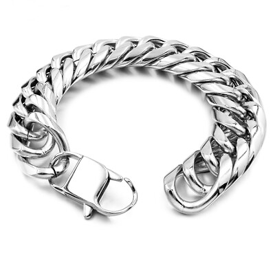 #ad 9 11 13 16 20 22mm Men#x27;s Stainless Steel Silver Heavy Cuban Curb Chain Bracelet