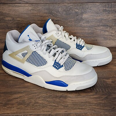 #ad Nike Jordan Retro 4 Military Blue White 308497 141 Mens Size 15 *Flaws