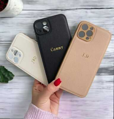 #ad Engraved Leather Name and Initials iPhone Case iPhone 15 14 13 12 11 Pro Max
