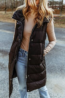 #ad Cozy Hooded Puffer Vest with Extended Length