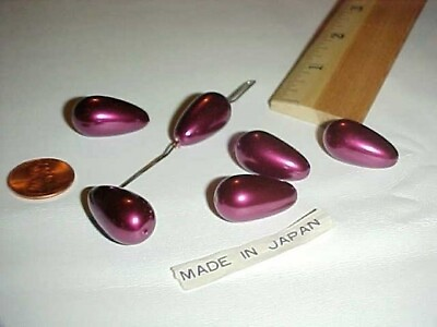 #ad 24 VINTAGE JAPAN CRANBERRY PEARLIZED ACRYLIC TEAR DROP 24x13mm. SMOOTH BEADS L73