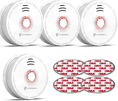 #ad SITERWELL Smoke Detector Fire Alarm with 9 Volt SEALED Battery Operated 4Packs