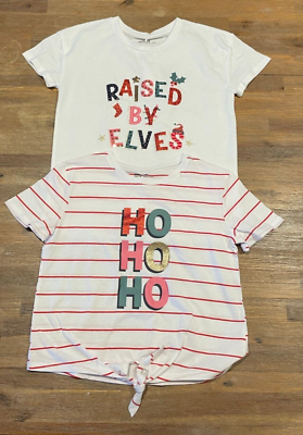 #ad 2x GIRLS Size 12 Christmas Tees t shirts raised by Elves HO HO HO Anko NEW 6201
