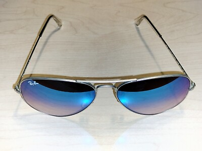 #ad RAY BAN RB3025 Aviator Sunglasses Blue Gradient Lens silver frame 58 Standard Sz