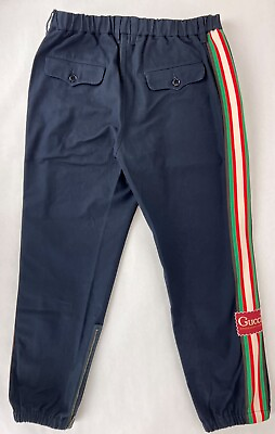 #ad Gucci Mens Night Blue Wrinkled Washed BGRW Canvas Web Pants 48 US 32 615775 4641