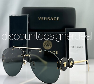 #ad Versace Aviator Sunglasses VE2250 1002 87 Frameless Gold Accents Dark Gray Lens