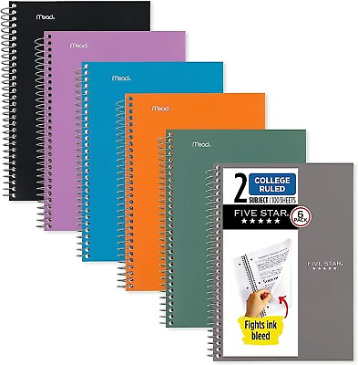 #ad Five Star Small Spiral Notebooks 6 Pack 2 Subject College Ruled Paper