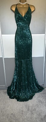 #ad Elegant Green Sequin Evening Cruise Wedding Party Prom Maxi Dress Sz 14 NEW