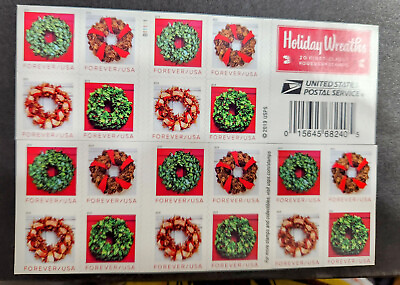 #ad Booklet of 20 Christmas Wreaths First Class Stamps Face Value $13.60