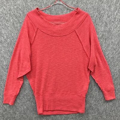 #ad We the Free Funnel Neck Knit Top Shirt Womens XS Pink Slouchy Raw Seams