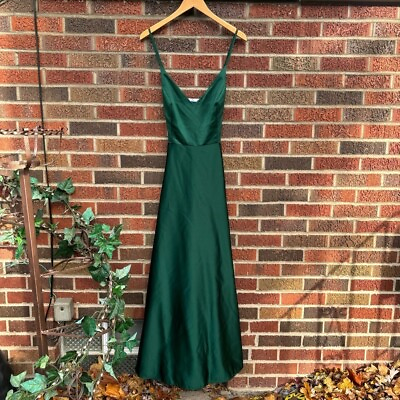 #ad DB Studio Emerald Holiday Green Spaghetti Strap Criss Cross Back Gown Dress