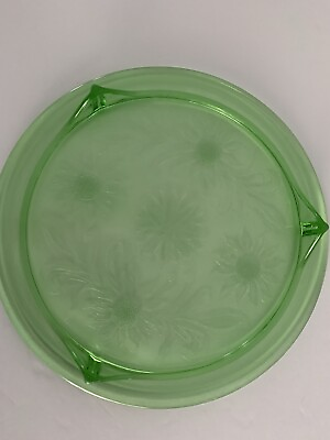 #ad Vintage 10” Cake Plate Footed Green Floral Design; No Damage