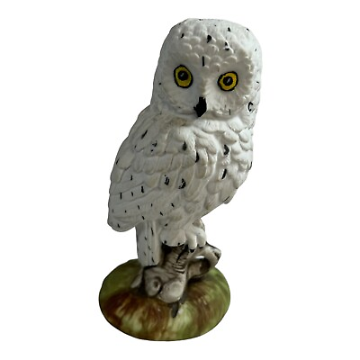 #ad Vintage Snowy Owl Mystical White Owl Tree Branch Paperweight Figurine Wide Eyed
