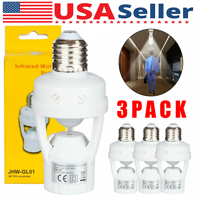 #ad 3 Pack E27 LED Light Lamp Bulb Holder Socket Switch Infrared PIR Motion Sensor