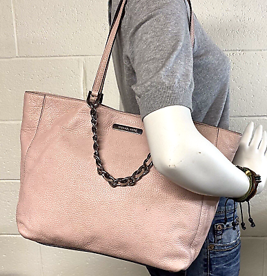 #ad #Authentic MICHAEL KORS Harper Pink Pebbled Leather Chain 2 Way Straps Tote Bag