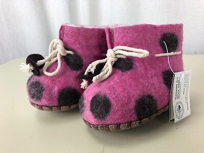 #ad New Mongolian Wool Shop Baby Girl Leather Moccasins Polka Dot Pink Handmade
