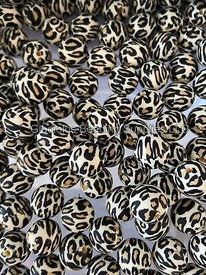 #ad 25Pcs 12mm Leopard Round Silicone Bead Baby Teething DIY Jewelry BPA Free