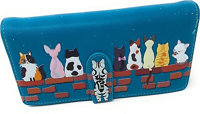 #ad Shag Wear Women#x27;s Slim Faux Leather Clutch Wallet Cats in a Row Teal $39.99