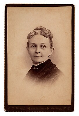 #ad CIRCA 1880s CABINET CARD J.H. DAMPF OLDER LADY FANCY HAIR CORNING NEW YORK