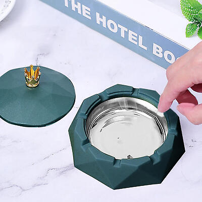 #ad Stainless Steel Ashtray Windproof Ashtrays With Rotating Lid For Home Garden